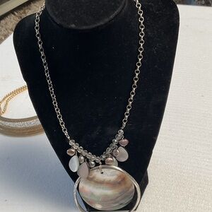 Chicos Silver -tone Abalone Pendant Necklace with Iridescent Shell Accents